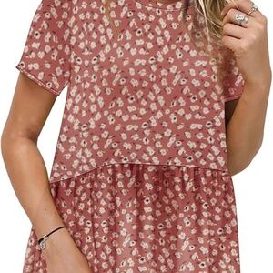 ibluco Women's Summer Tops Short Sleeve Round Neck Floral Print Shirt Tunic 2x